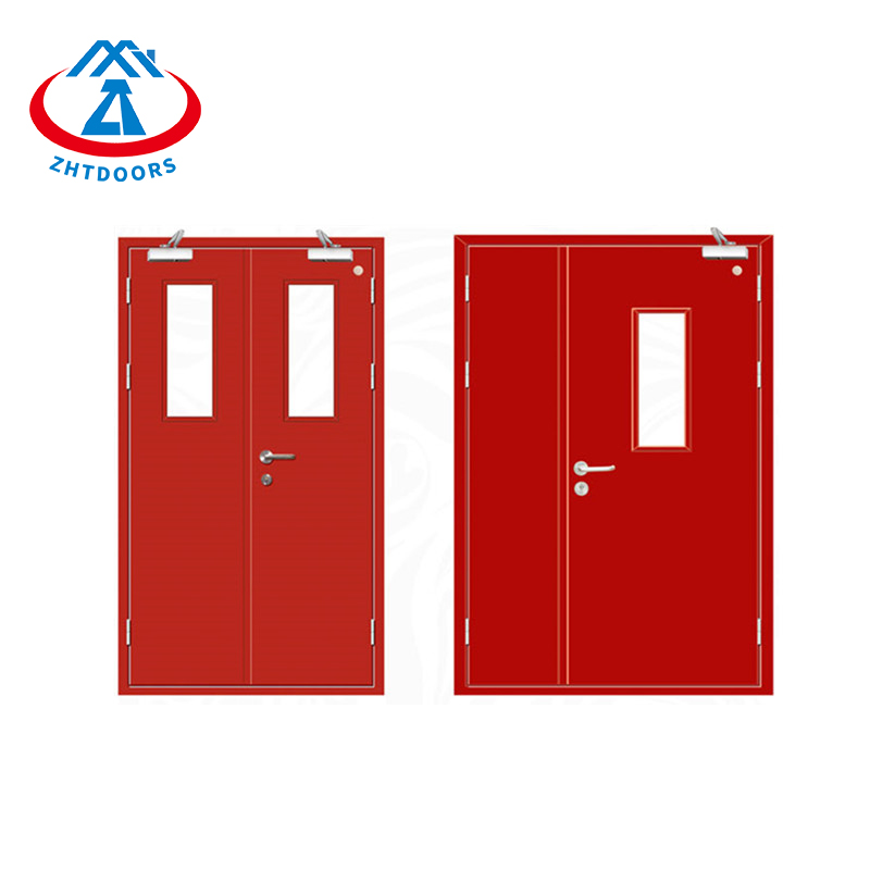 UL Listed Fire Exit Door Red Frame Tempered Glass Fire Rated Door With-ZTFIRE Door- Fire Door,Fireproof Door,Fire rated Door,Fire Resistant Door,Steel Door,Metal Door,Exit Door
